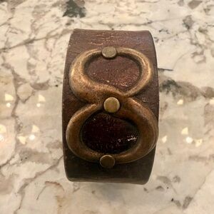Brown Leather Cuff Bracelet with Antique Brass Accent